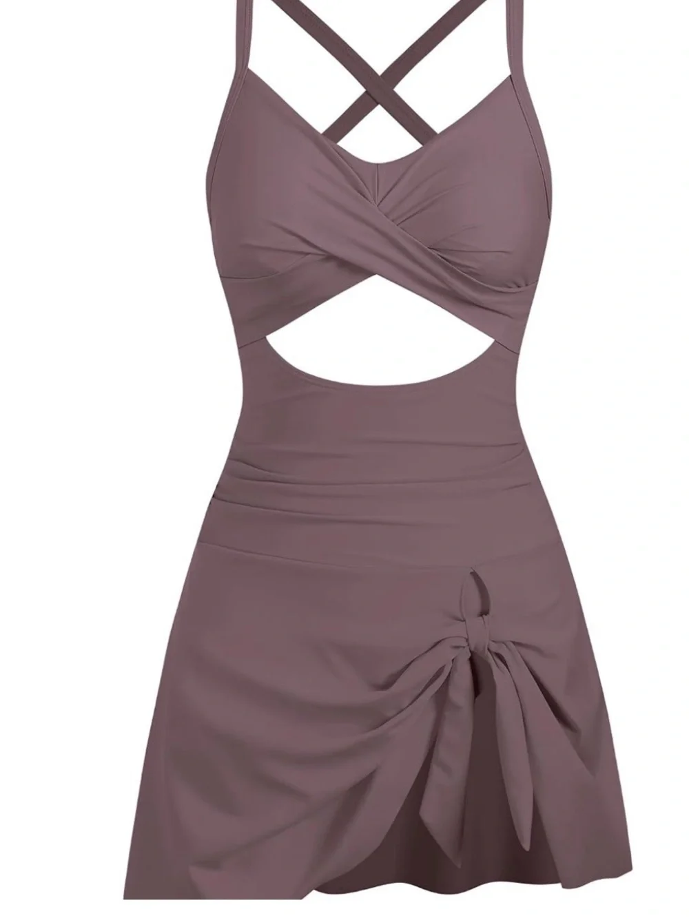 NWOT Zaful Lavender Gray Twist Front Cutout Swim Dress -- XL
